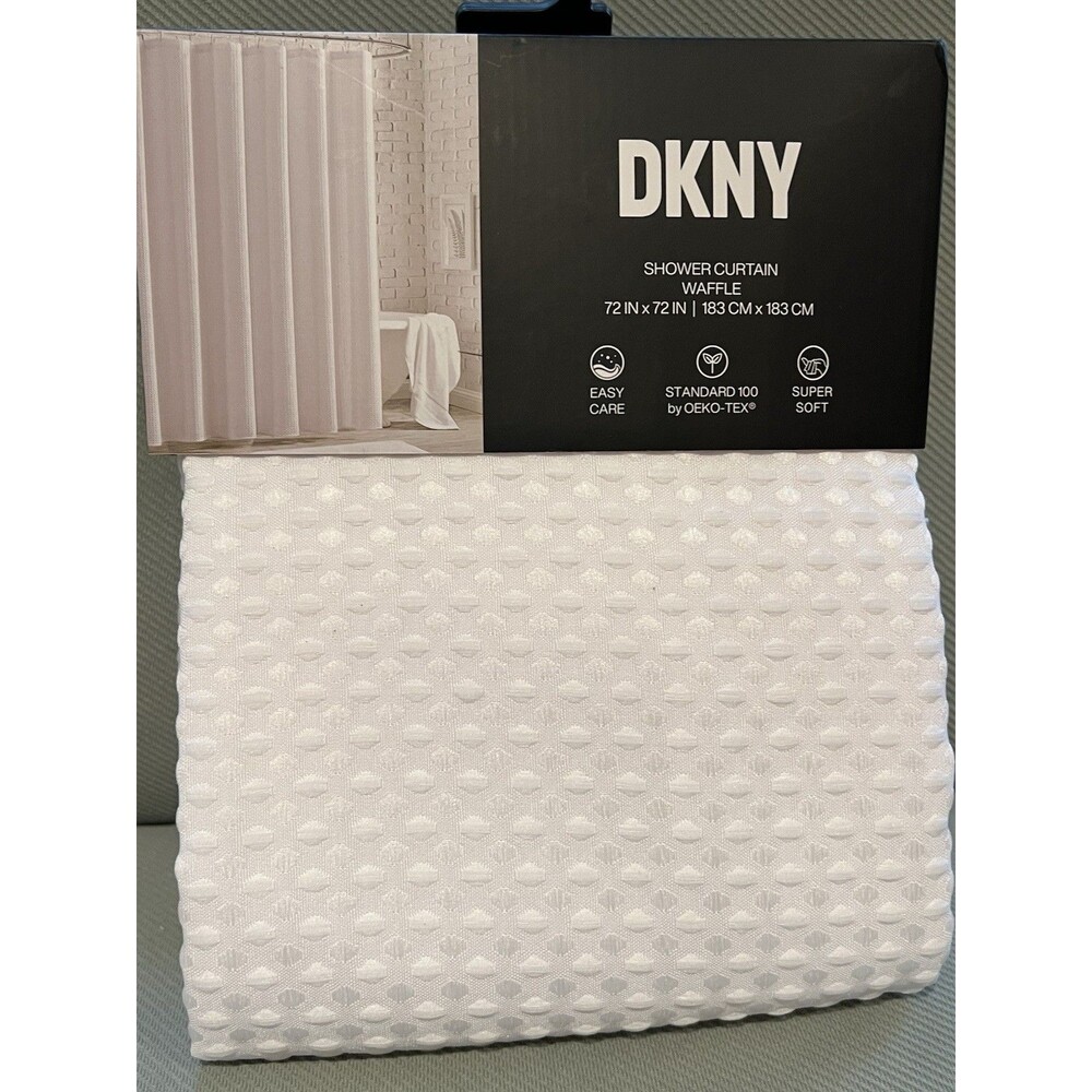 DKNY Waffle White Fabric Polyester Shower Curtain 72" x 72" Textured New